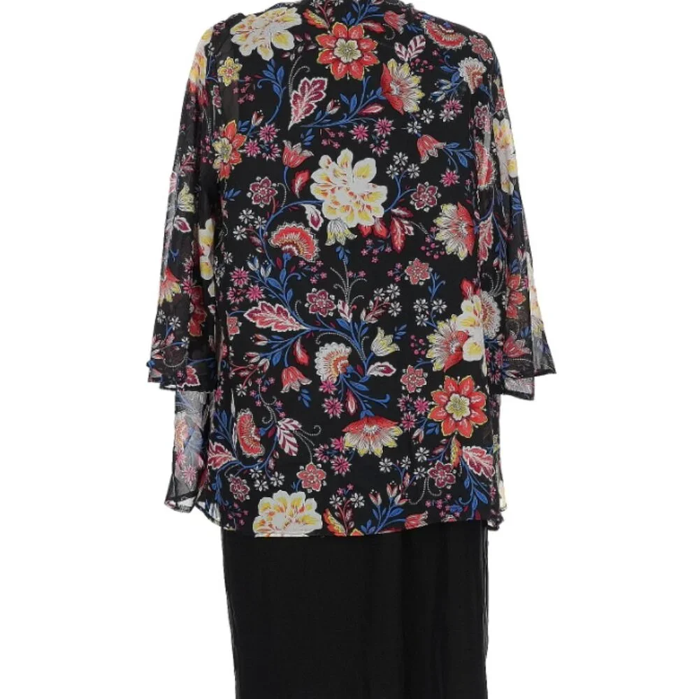 NWT Croft & Barrow Black Dress Size L Floral Jacket Necklace Set